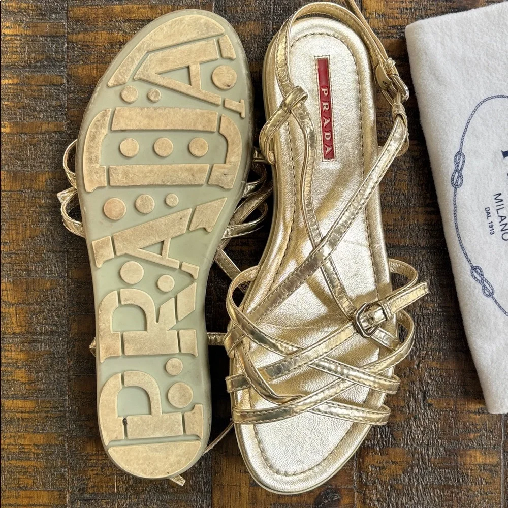 Prada Women's Metallic Gold Sandals - Picture 3 of 4